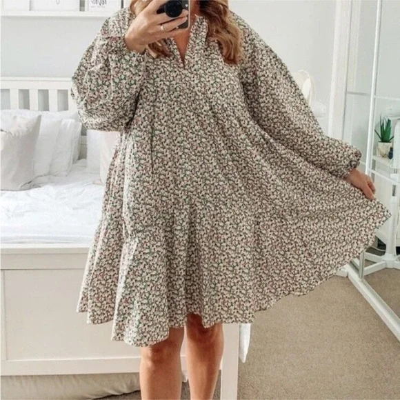 H&M A line cotton floral puff sleeve dress - Picture 12 of 12